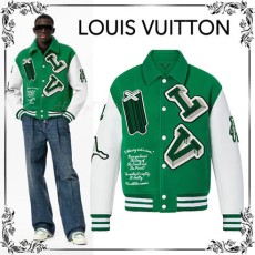 루이비통 레더 재킷 바시티 자켓 - 그린