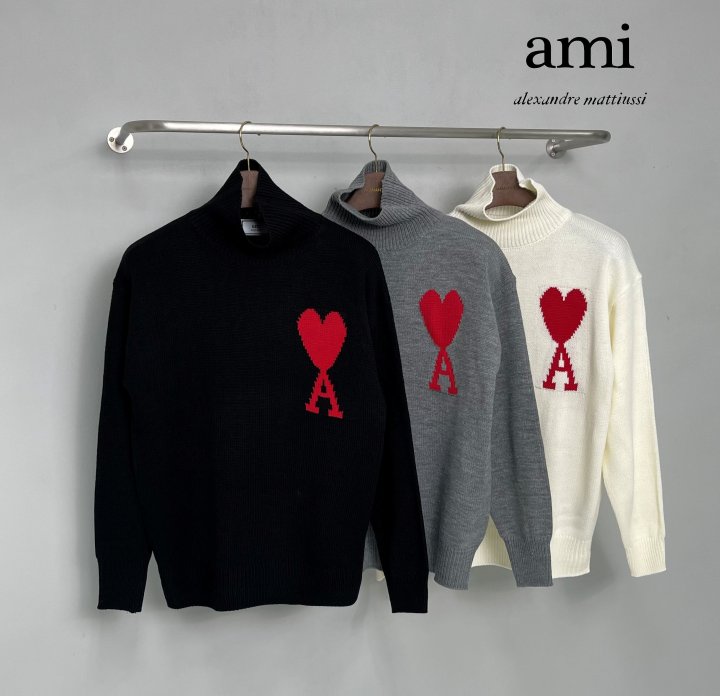 AMI 아미 편직하트 터틀넥 - 3 Color