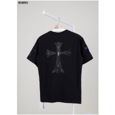 크롬하츠 남성 레더 크로스 로고 코튼 저지 반팔티