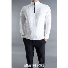 어메이징크리 엠보패턴 하프넥 집업 티셔츠 2color