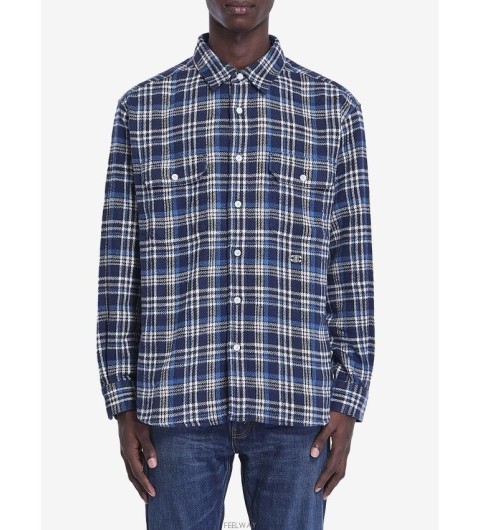 셀린느 체크 코튼 루즈 럼버잭 셔츠 네이비 블루
