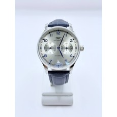 IWC 포르투기저 오토매틱 42 실버톤 다이얼 블루 가죽 스트랩 시계 (국내공장 AS가능)