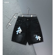 크롬하츠 세메터리 레더 패치 워싱 데님 하프팬츠