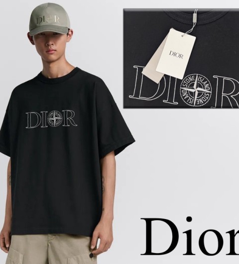 디올 X 스톤아일랜드 자수 로고 반팔 티셔츠