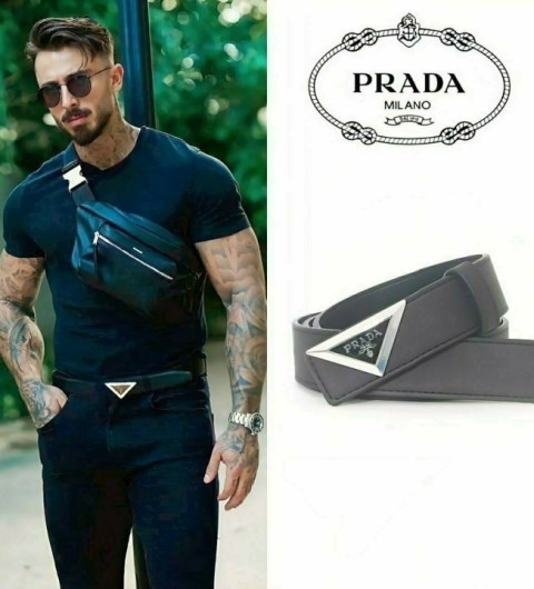 프라다 삼각로고 가죽 벨트