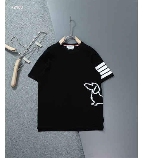 톰브라운 4바 완장 도그 자수 라운드 반팔 니트 풀박스 - 2 Color