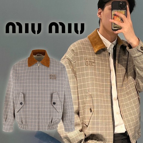 미우미우 이중 짜임 체크 블루종 코코아 브라운 (남여공용)