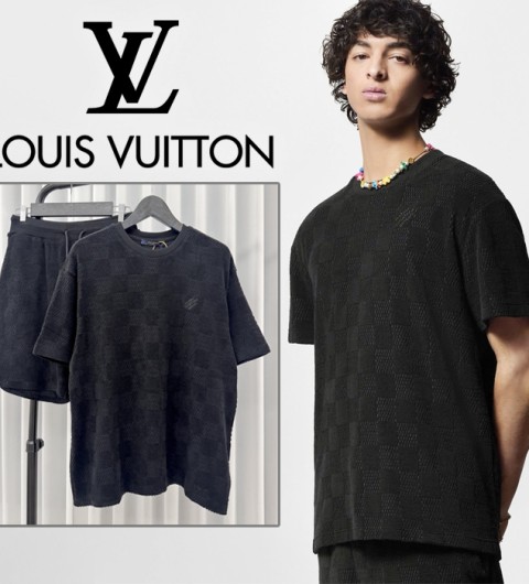 루이비통 다미에 프렌치 테리 코튼 티셔츠 쇼츠 세트