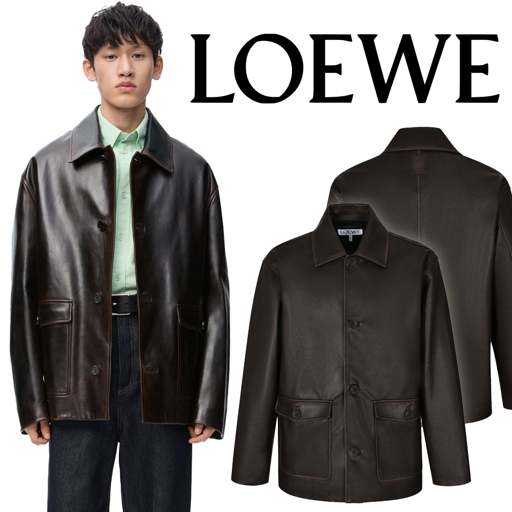LOEWE 로에베 더블 포켓 빈티지 레더 자켓
