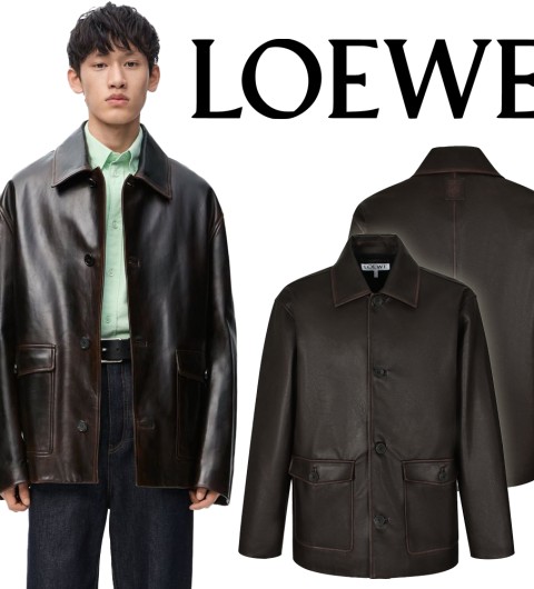LOEWE 로에베 더블 포켓 빈티지 레더 자켓