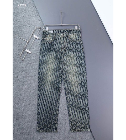 디올 오블리크 스트레이트 워싱 데님 청바지