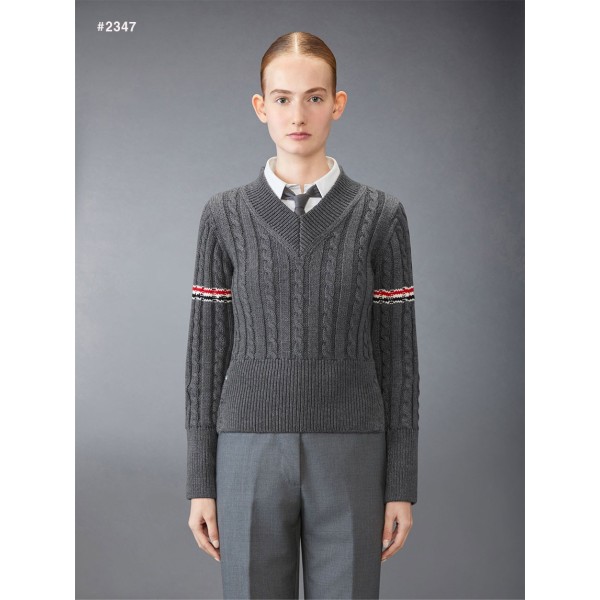 톰브라운 여성 밀라노 암밴드 케이블 V넥 니트 - 풀박스-레플리카 사이트 쇼핑몰