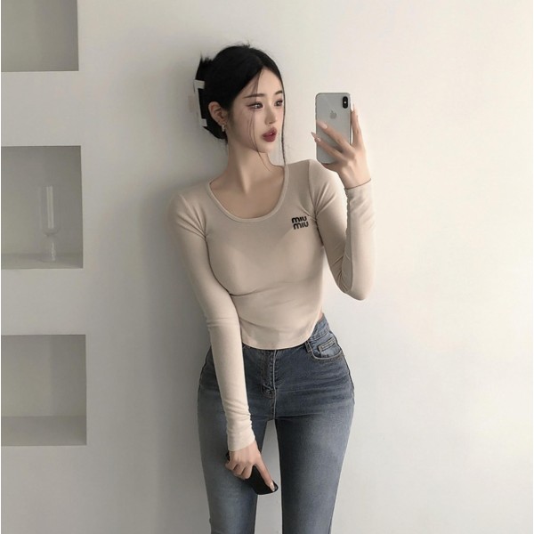 미우미우 여성 벨벳 라운딩 티셔츠 - 4 Color-레플리카 사이트 쇼핑몰