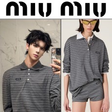 2025 미우미우 코튼 저지 폴로 셔츠 슬레이트 그레이/화이트 (남여공용) -정품급-