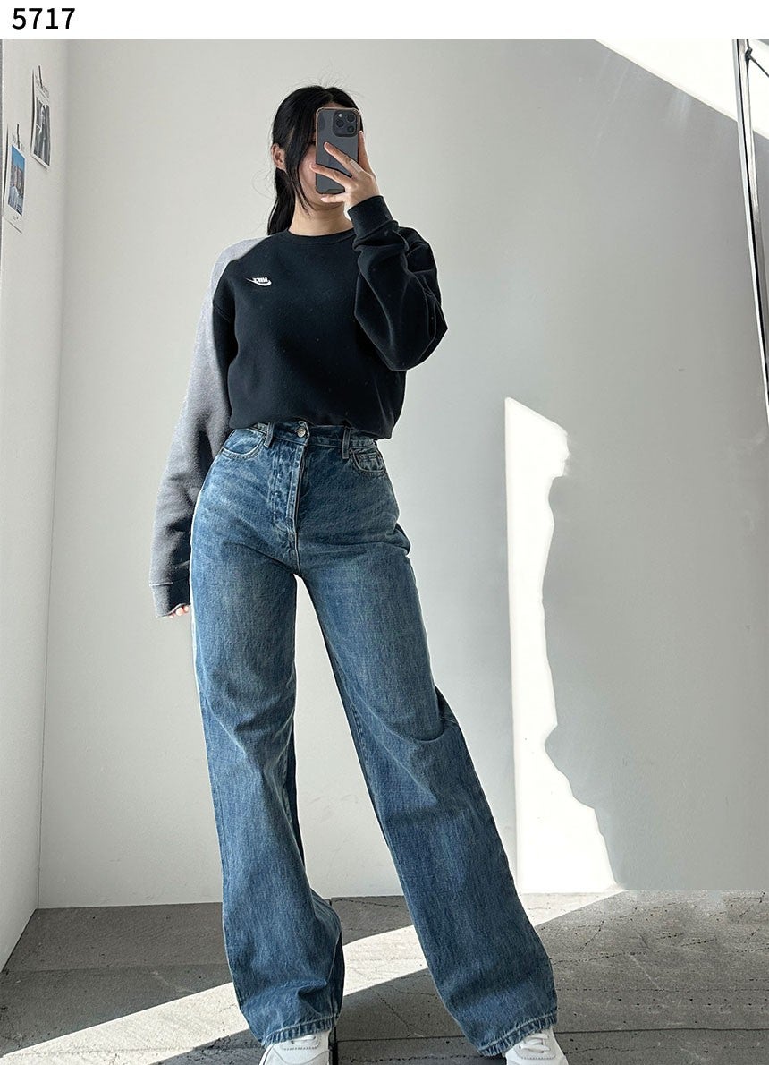 생로랑 여성 수입고급 세미 와이드 데님진