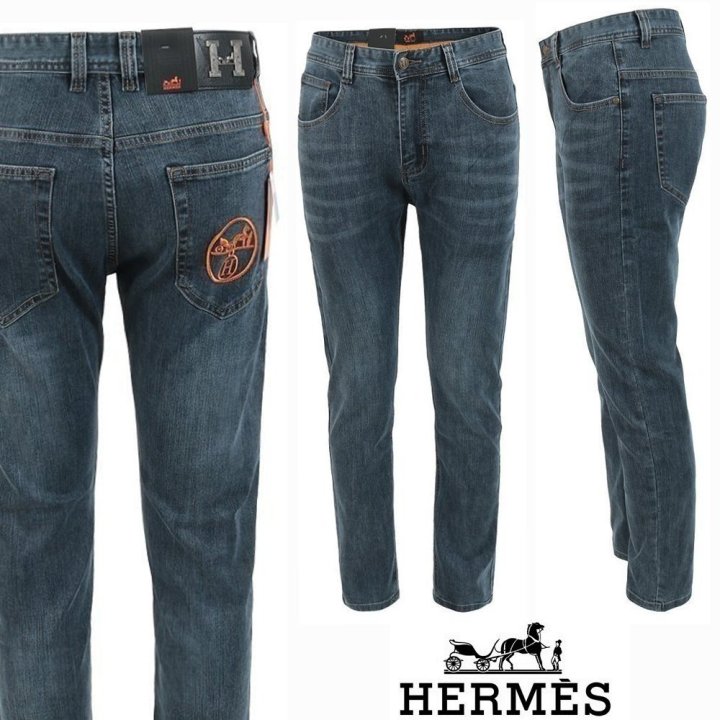 에르메스 시그니처 자수 진청 슬림 일자진