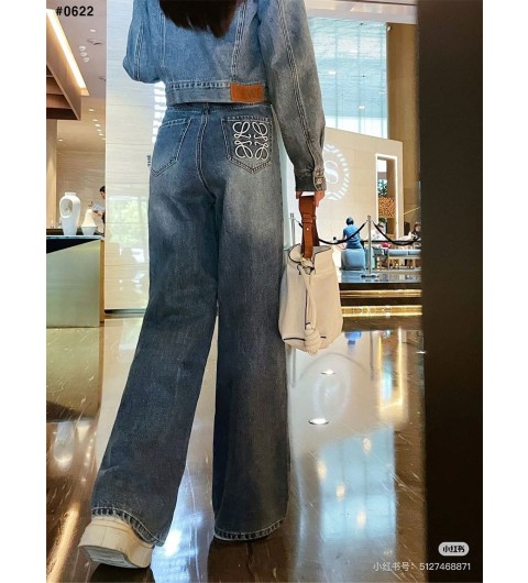 로에베 여성 화이트 로고 데님 청바지