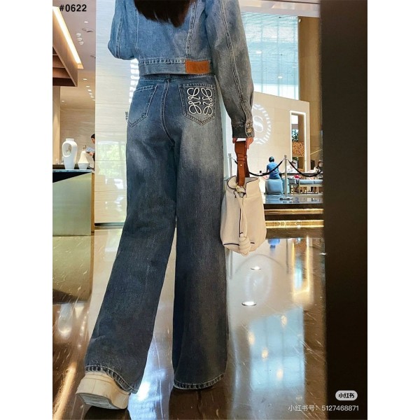 로에베 여성 화이트 로고 데님 청바지-레플리카 사이트 쇼핑몰