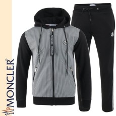 몽클레어 체크우븐 배색 후드 집업 셋업