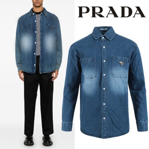 프라다 클래식 투포켓 트라이앵글 워싱 데님셔츠-레플리카 사이트 쇼핑몰