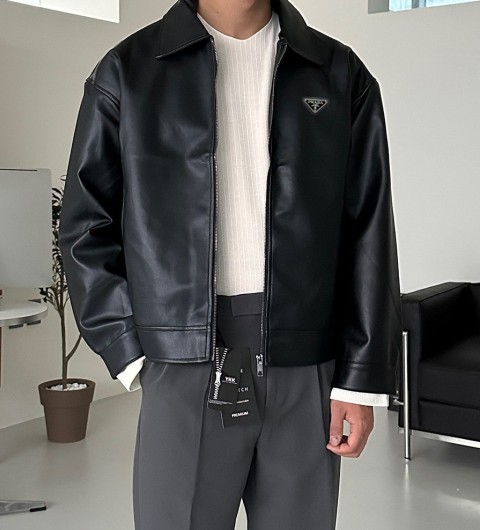 프라다 레더 오버핏 블루종 (2color) -20408