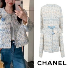 샤넬 자카드 아이보리 꽃브로치 트위드 자켓  -여성용-