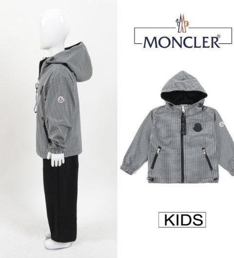 몽클레어 키즈 빅로고 체크 바람막이