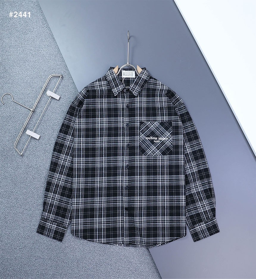 메종 마르지엘라 로고 오버핏 체크셔츠