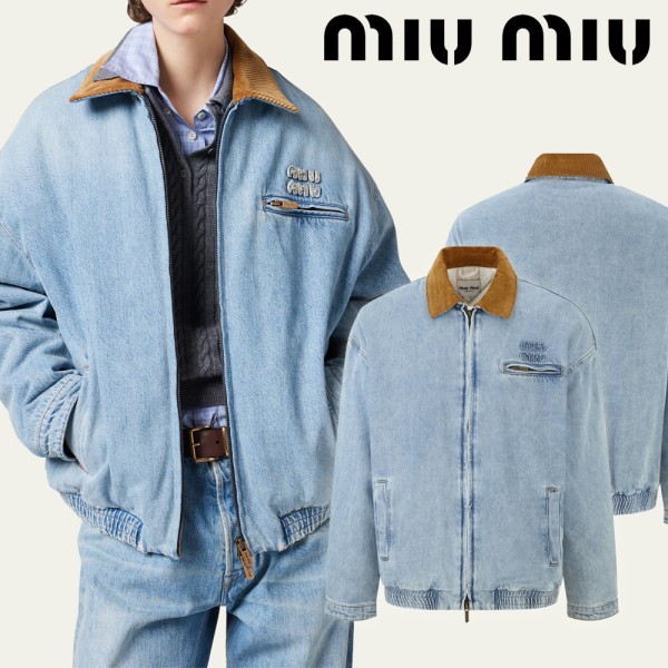 2025 미우미우 미우 벨벳 칼라 데님 패디드 자켓 (남여공용) -정품급--레플리카 사이트 쇼핑몰
