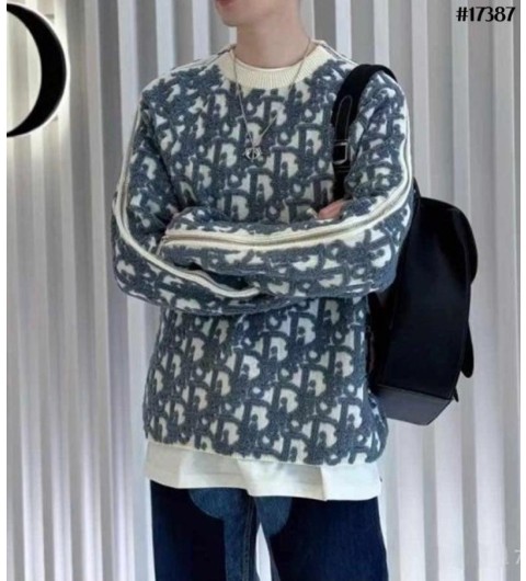 디올 사이드 지퍼 오블리크 자카드 니트 풀오버