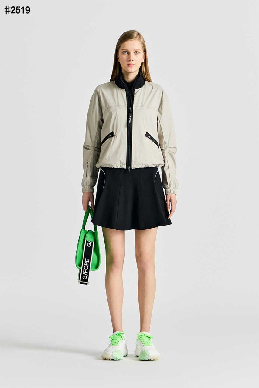 지포어 여성 메탈 글로시 방품 풀 집업 자켓 - 2 Color