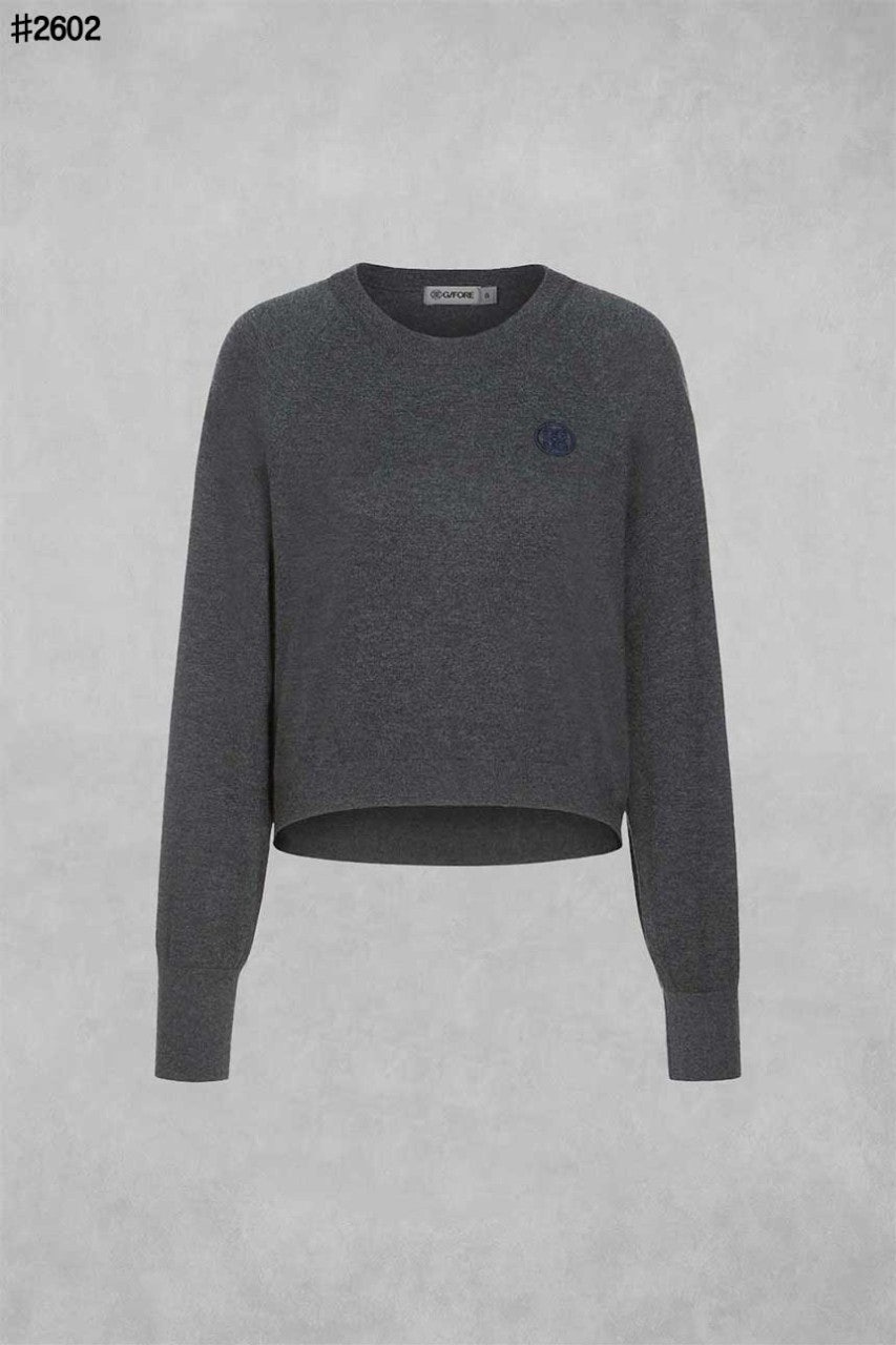 지포어 여성 크롭 롱 슬리브 크루넥 스웨터 - 2 Color