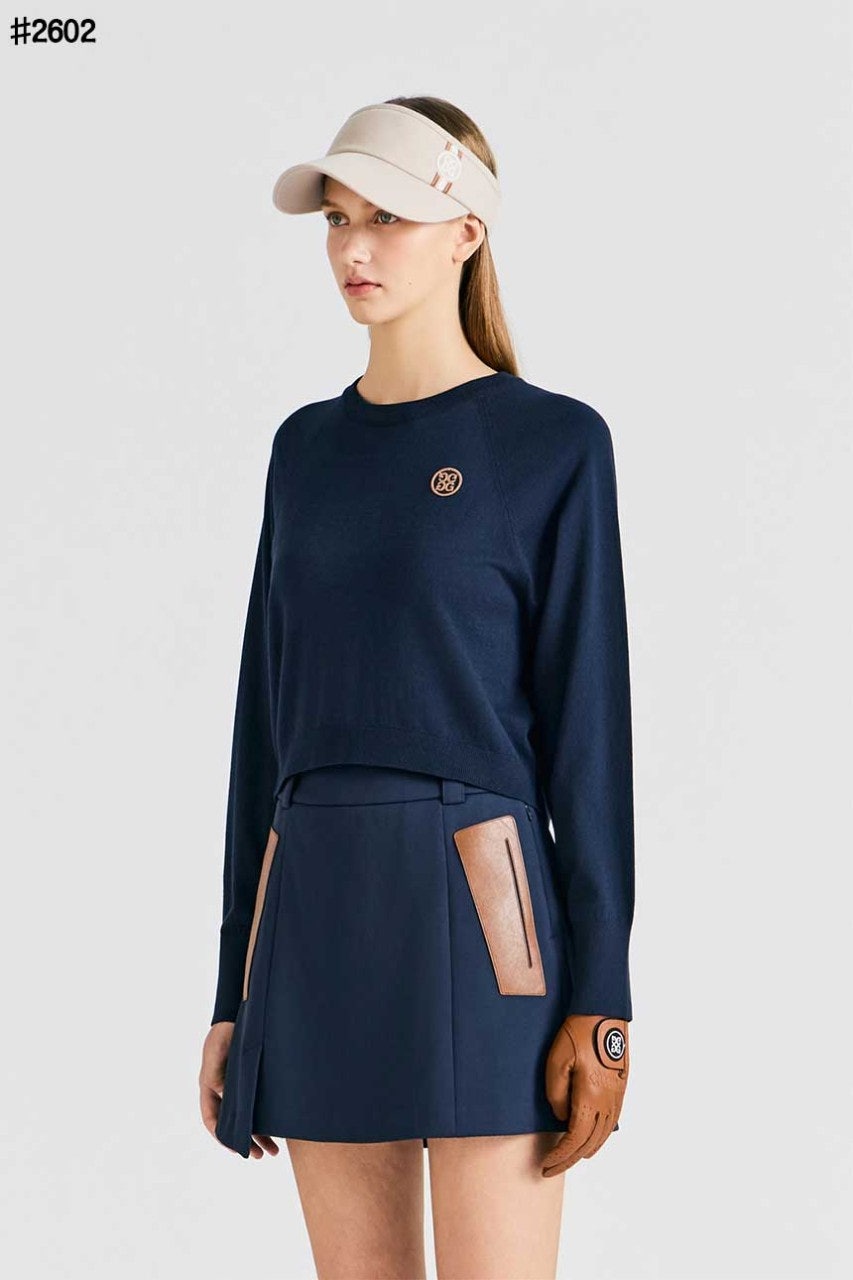 지포어 여성 크롭 롱 슬리브 크루넥 스웨터 - 2 Color