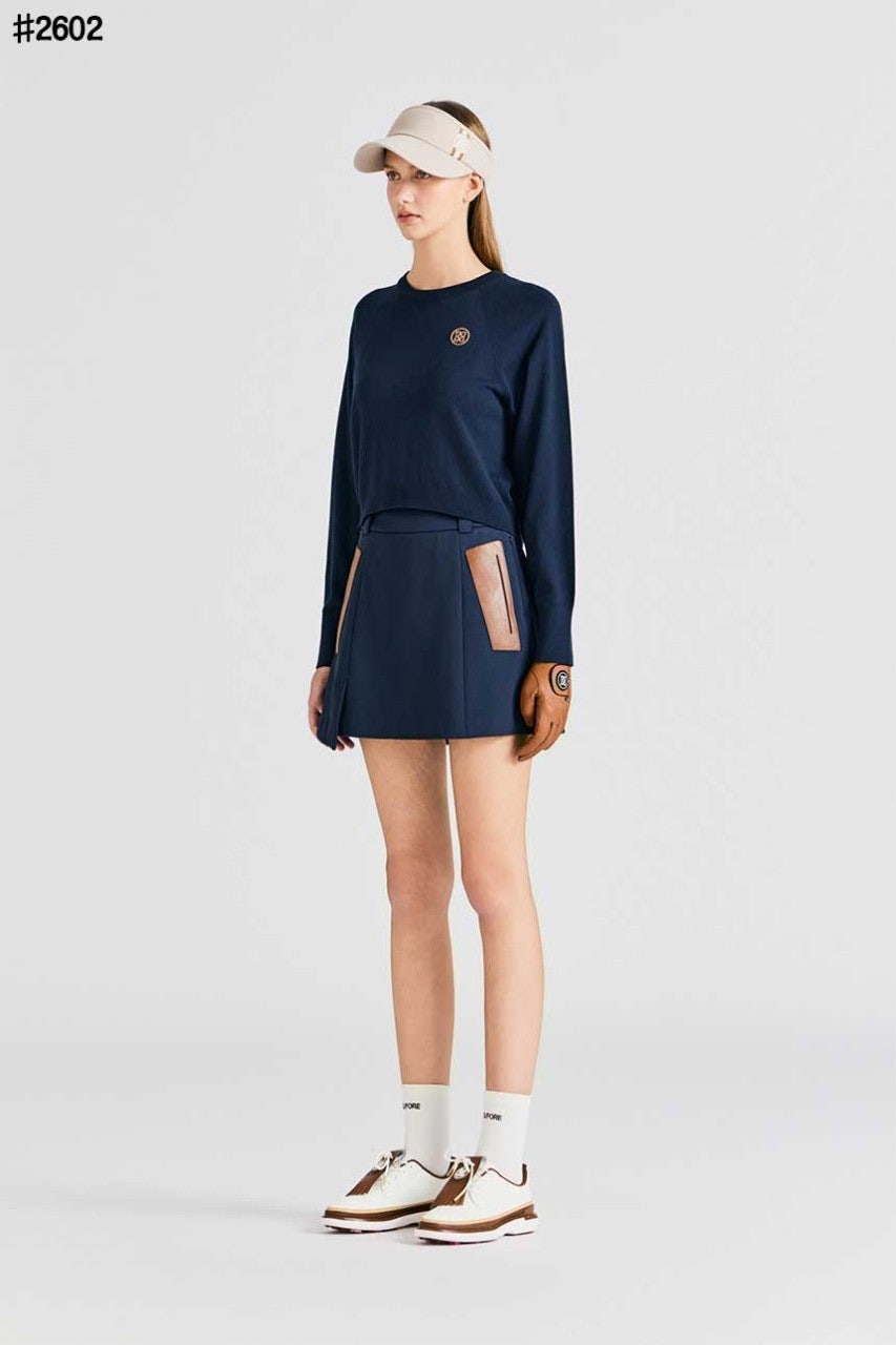 지포어 여성 크롭 롱 슬리브 크루넥 스웨터 - 2 Color