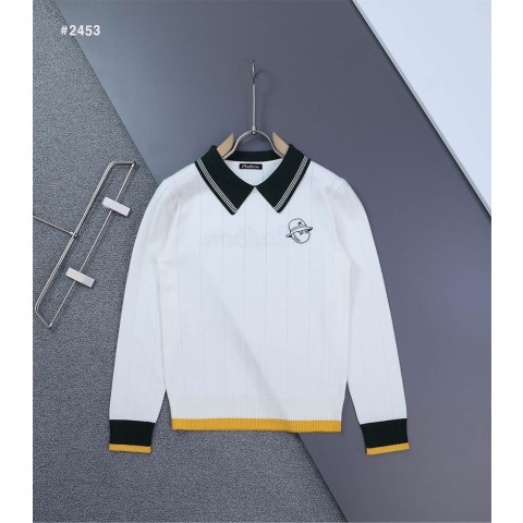 말본 여성 스트라이프 변형에리 카라 니트