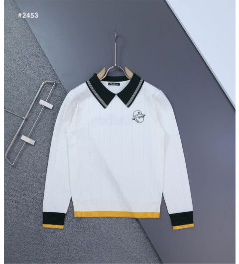 말본 여성 스트라이프 변형에리 카라 니트