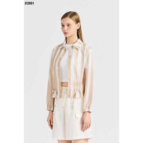 지포어 여성 경량 우븐 스트라이프 셔켓 - 2 Color