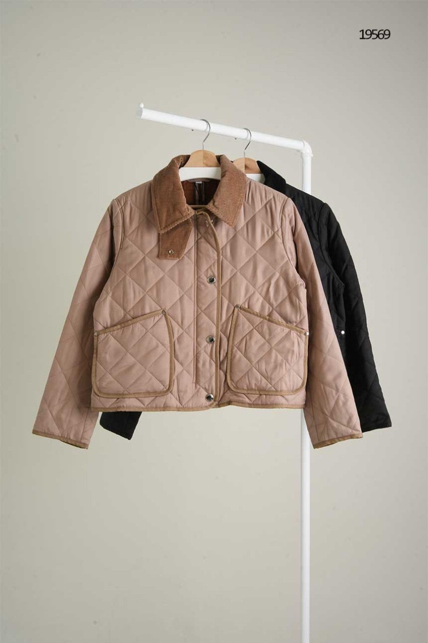 버버리 여성 코듀로이 카라 크롭 퀼팅 자켓 - 2 Color