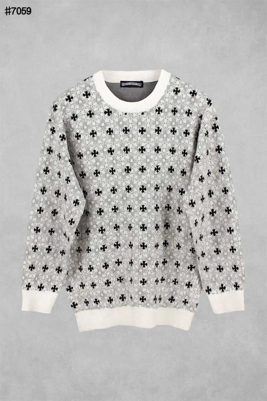 크롬하츠 세메테리 자카드 패턴 울 니트 풀오버