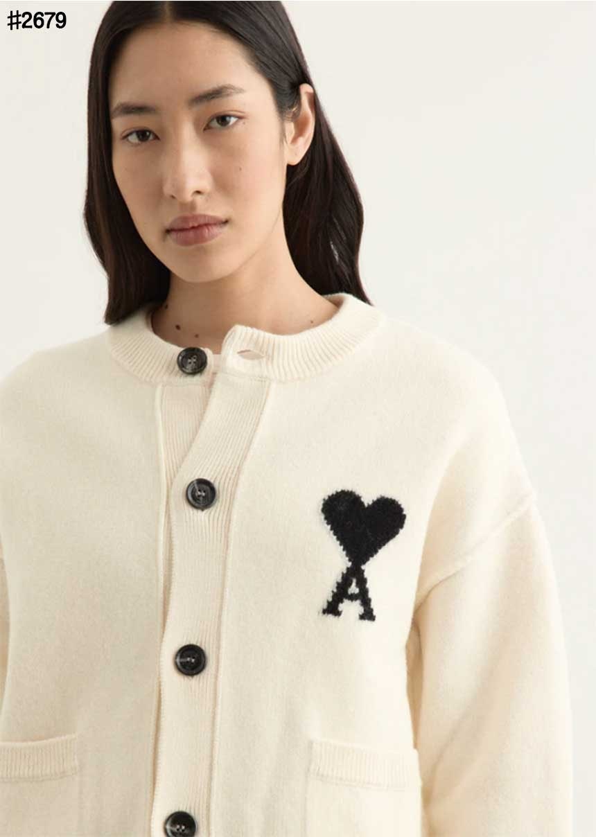 아미 드 꾀흐 블랙 하트 울 자카드 가디건
