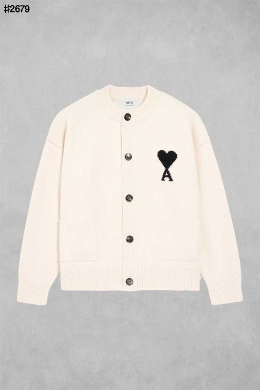 아미 드 꾀흐 블랙 하트 울 자카드 가디건