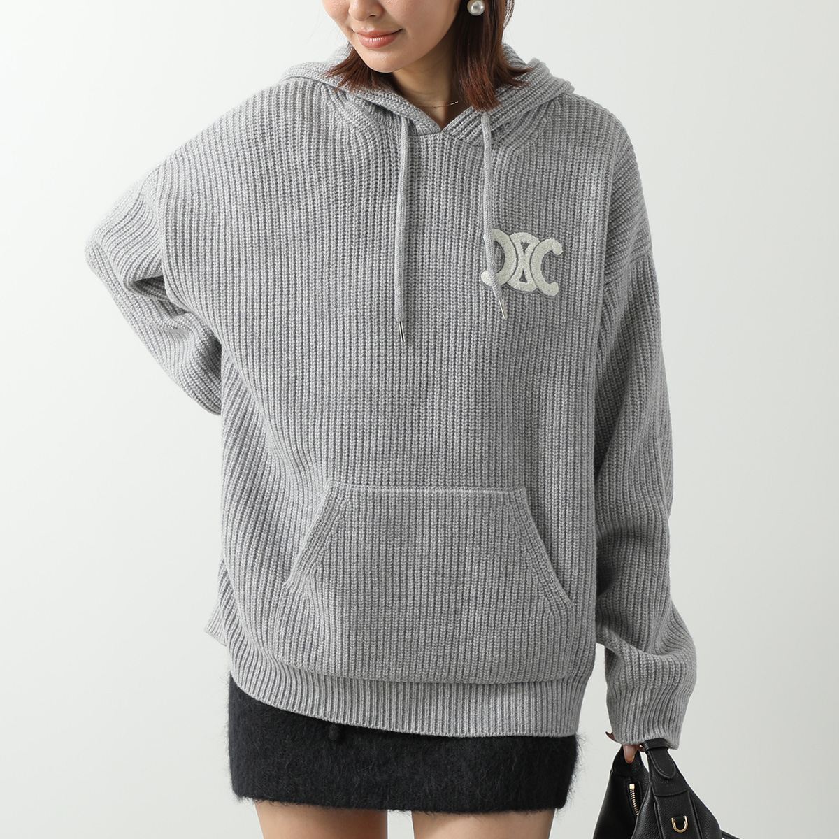 셀린느 후드 스웨터 리브드 울 니트