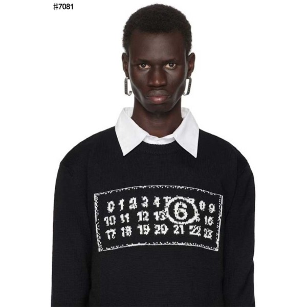 메종 마르지엘라 MM6 넘버링 자카드 울 니트 풀오버-레플리카 사이트 쇼핑몰