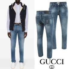 구찌 자가드 버티컬 자수 융기모 슬림진