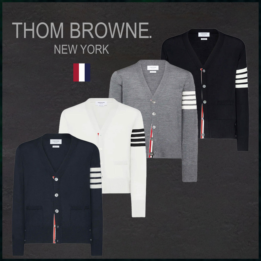 톰브라운 코튼 4바 크레이프 브이넥 가디건 - 4 Color