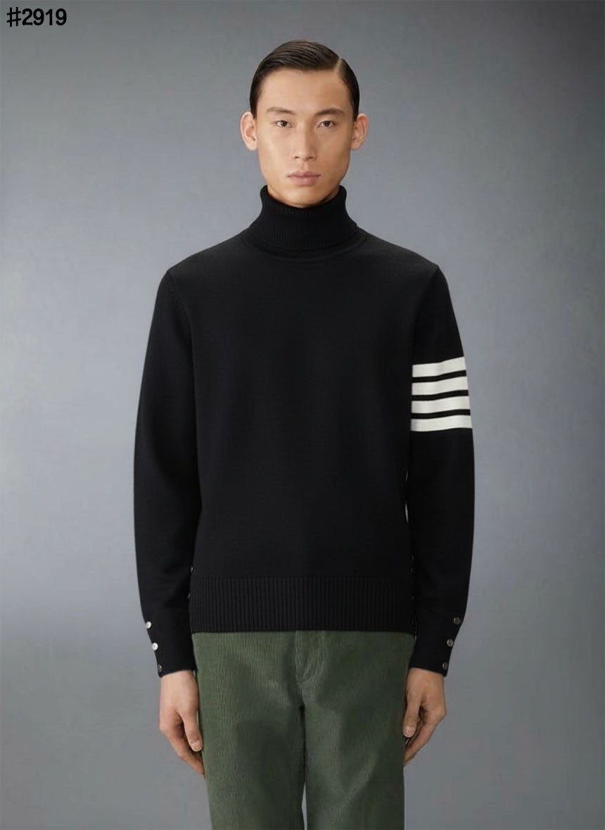 톰브라운 코튼 4바 터틀넥 울 스웨터 - 블랙