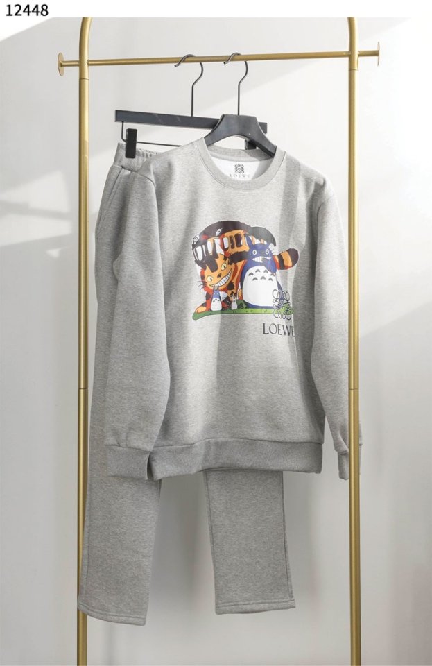 로에베 토토로 고양이버스 모티브 맨투맨 팬츠 기모 트레이닝 세트 - 2 Color