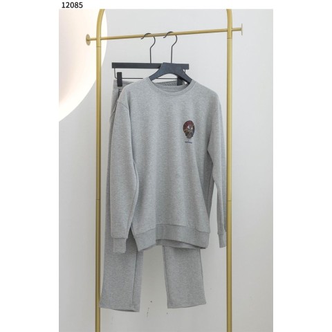 크롬하츠 컬러 로고 라운드 맨투맨 팬츠 기모 트레이닝 세트 - 2 Color