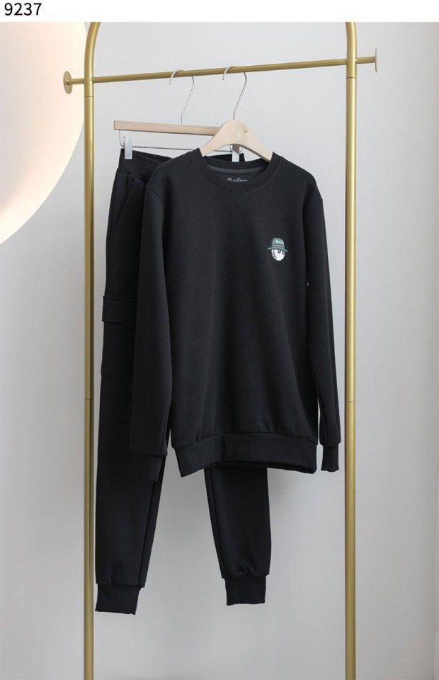 말본 포인트 라운드 맨투맨 조거팬츠 기모 트레이닝 세트 - 2 Color