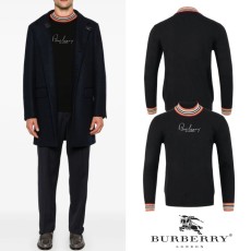 버버리 시보리 레터링 자수 램스울 넥 니트